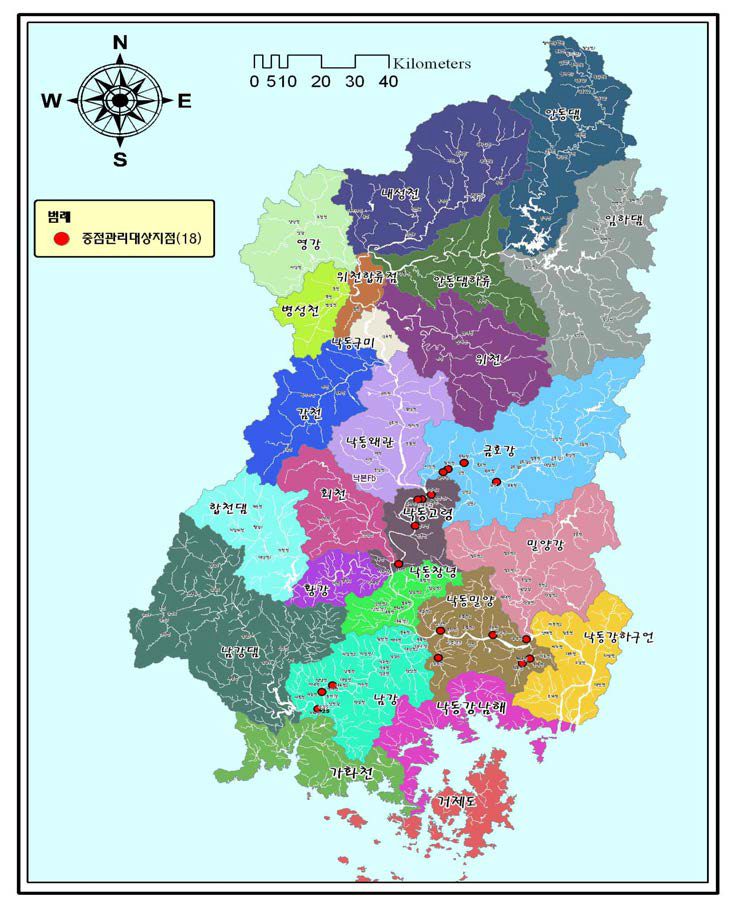 Monitoring site of tributaries network in Nakdong-river basin.