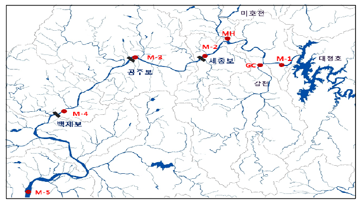 Sites map of BOD decay rate in Geum river basin.