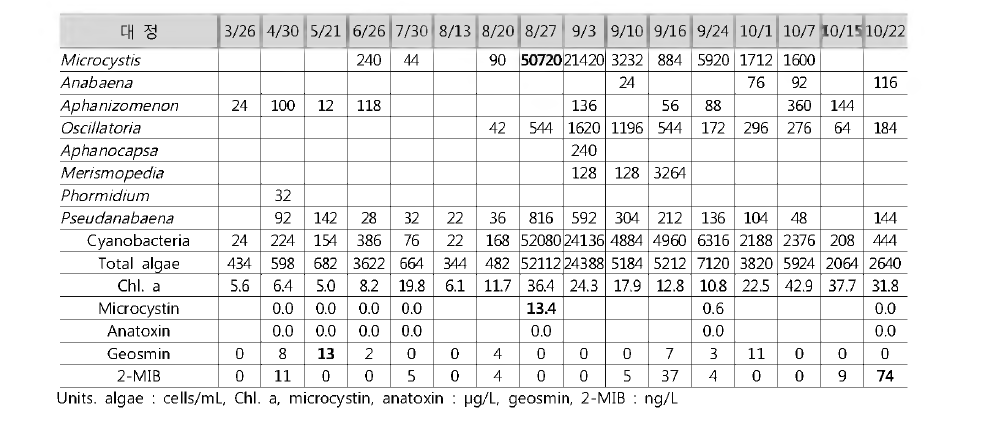 Cyanobacteria, toxins and odor compounds at Daejung station