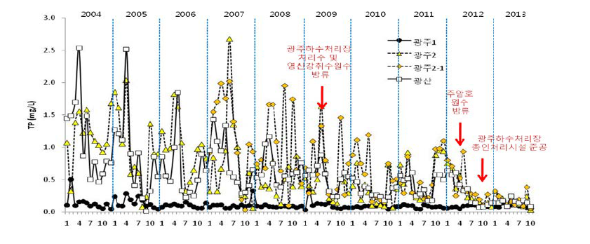 Effect on T-P in Yeongsan river by Gwangju stream.