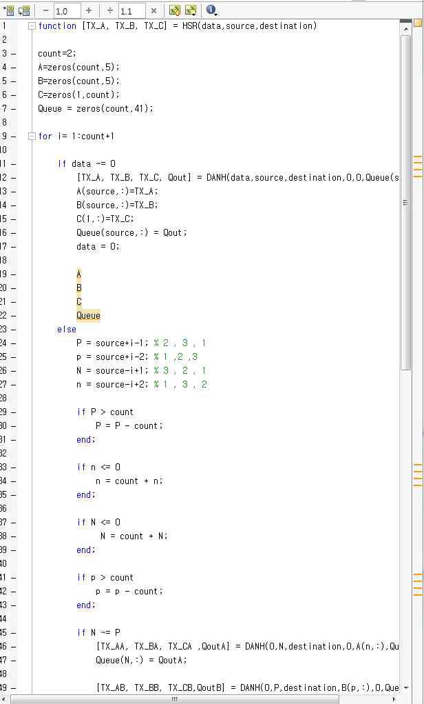 네트워크 장치의 테스트 설계코드 (일부) [Matlab]