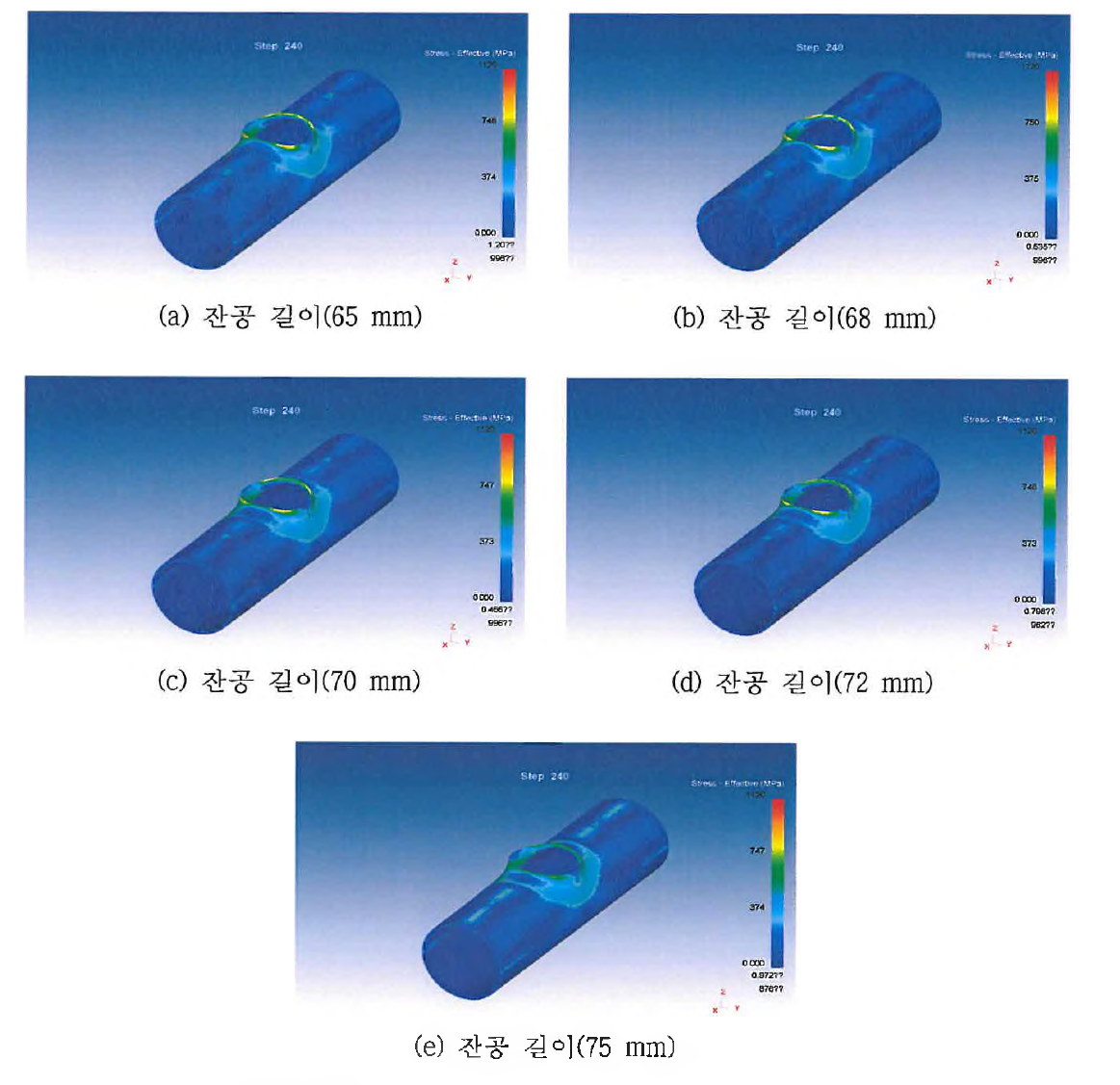 잔공 길이별 잔류 응력 분포(분기관 80A)