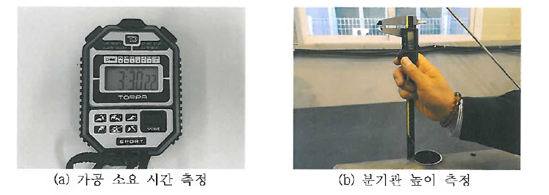 가공 소요 시간 측정 및 분기관 높이 측정