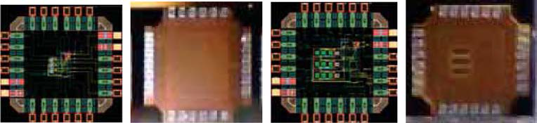 EM IC layout 및 제작된 칩 사진 (좌: Ver 1.0, 우: Ver 2.0)