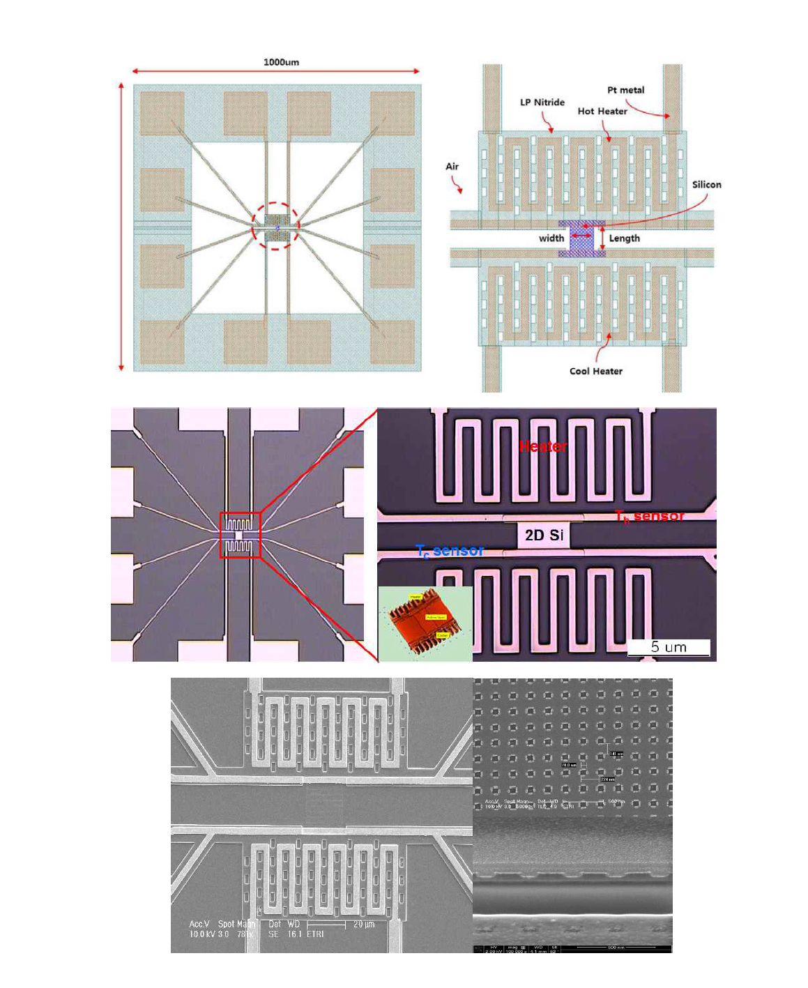 2차원 실리콘 열전재료 특성평가를 위한 측정구조체 설계 및 현미경(광학, 전자) 이미지