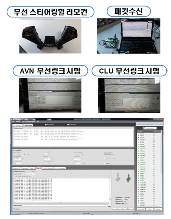 무선 스티어링휠 리모컨 시스템 시험 구성 및 화면