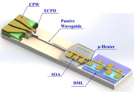 고줄력 비팅광원과 ECPD 가 집적된 단일칩 테라헤르츠 연속파 발생기의 개략도
