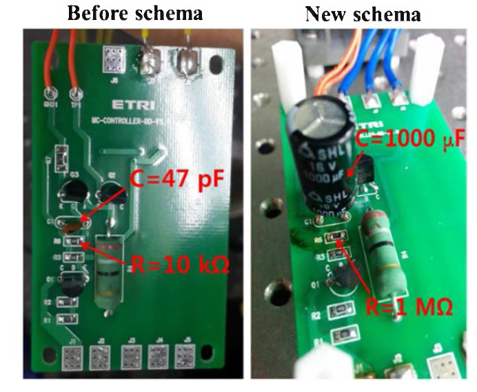 Modification of the switchgear PCB by changing a Capacitance C and a Resistance R
