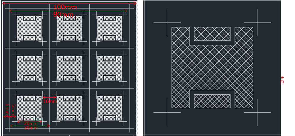 100x100mm2 공정용 20x20mm2 광원 패턴 설계