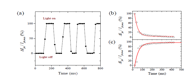 그래핀 기반 평면형 광검출기의 시간에 따른 동작 특성.