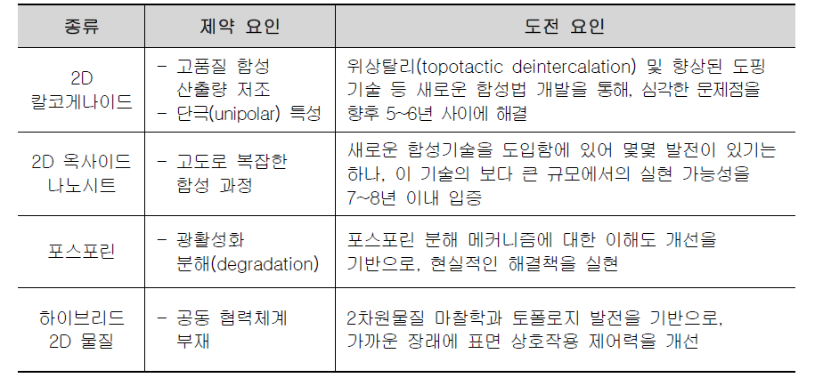 2차원물질의 기술 제약요인 및 전망