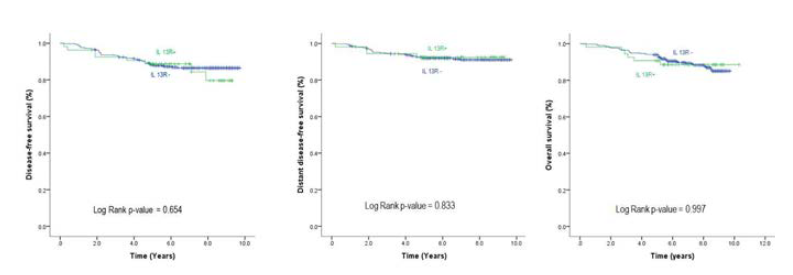 조기유방암에서 interleukin-13 receptor 발현에 따른 생존율분석
