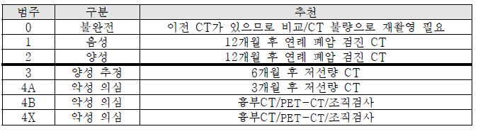 Lung-RADs 범주별 검사 과정