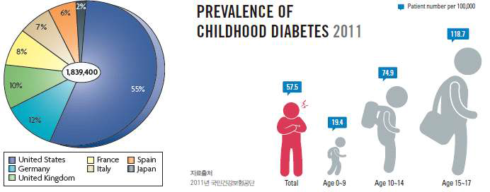 전 세계 T1DM 진단환자 현황 및 국내 소아/청소년 유병율