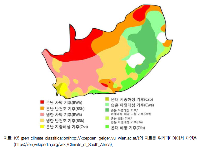 코펜 기후 구분에 따른 기후분포도