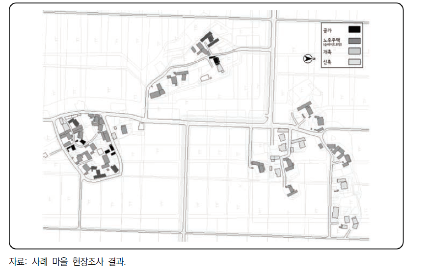 사례 마을의 주택 분포 현황(청서리)