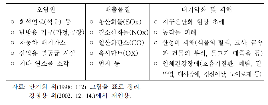 대기오염의 원인 및 피해