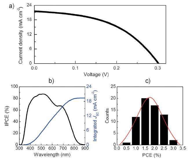 최고 효율 태양전지의 (a) J-V 곡선과 (b) IPCE spectrum