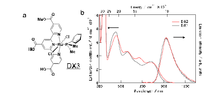 Chemical structure and absorption spectra of DX3 and DX1.