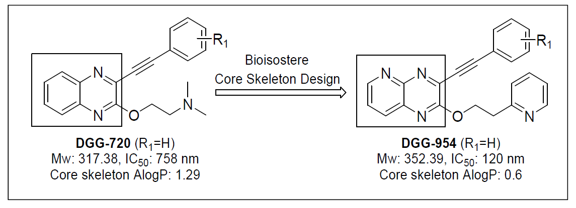 제2차년도 개발 피리도퀴녹살린 core skeleton의 화학구조(Bioorganic & Medicinal Chemistry, 19 (2011) 5639–5647 게제)
