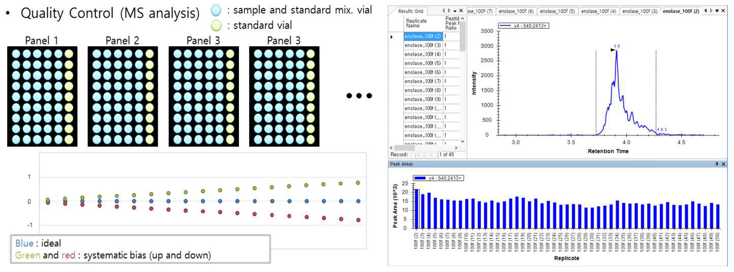 standard peptide를 이용한 MRM 측정 결과의 보정 전략 및 시스템 편차에 의한 standard 측정값의 변화