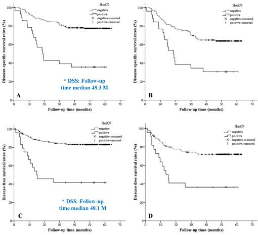 Survival curves using the Kaplan-Meier method by log rank test