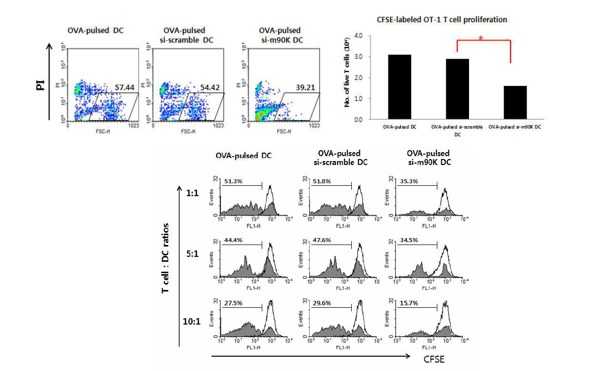 Effects of 90K knockdown on DC-mediated T-cell proliferation