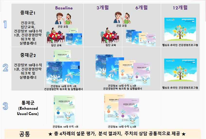 무작위 배정 후 중재군 별 제공 내용