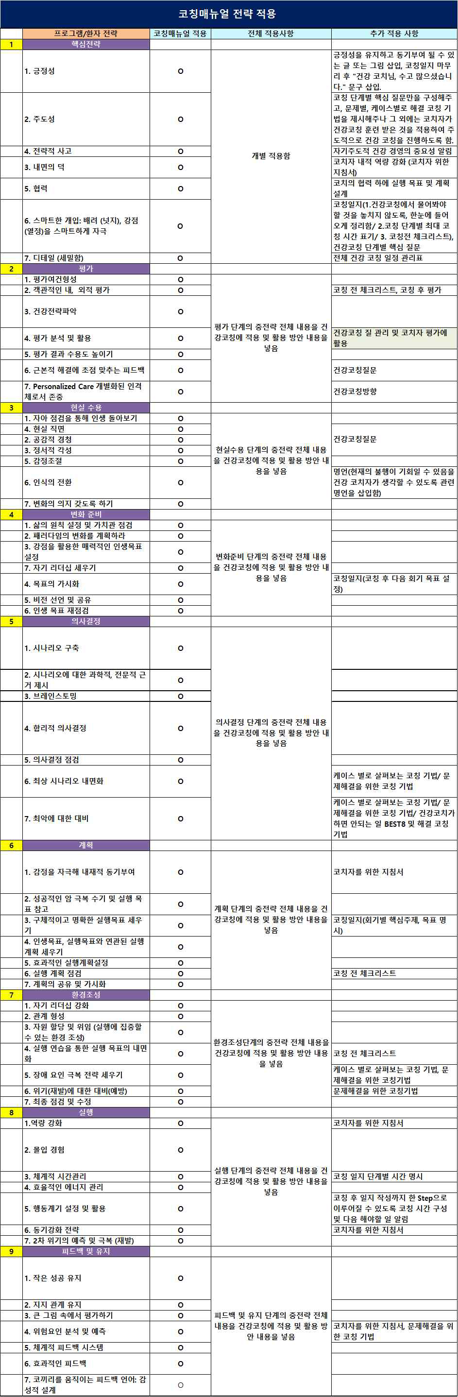 코칭 매뉴얼 전략 적용 사항