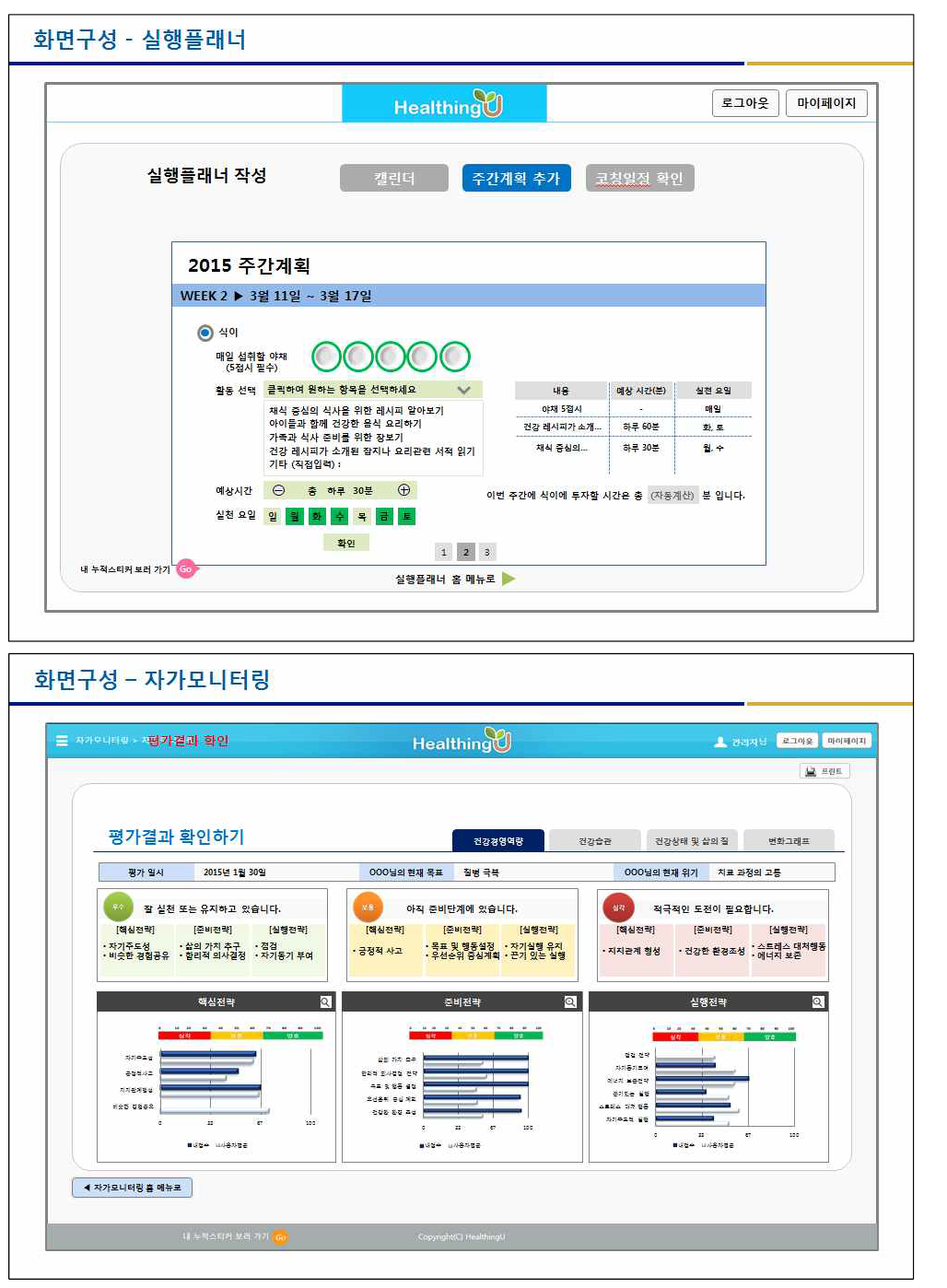 IT프로그램 UI 기획 – 실행플래너, 자가모니터링 부분