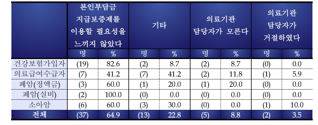 본인부담금 지급보증제 미이용 이유