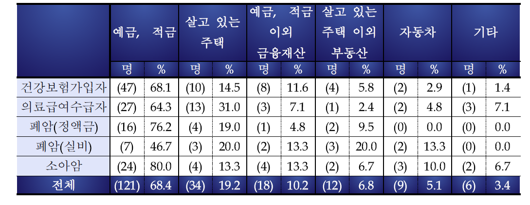 암치료 비용 마련 위한 처분 재산 종류