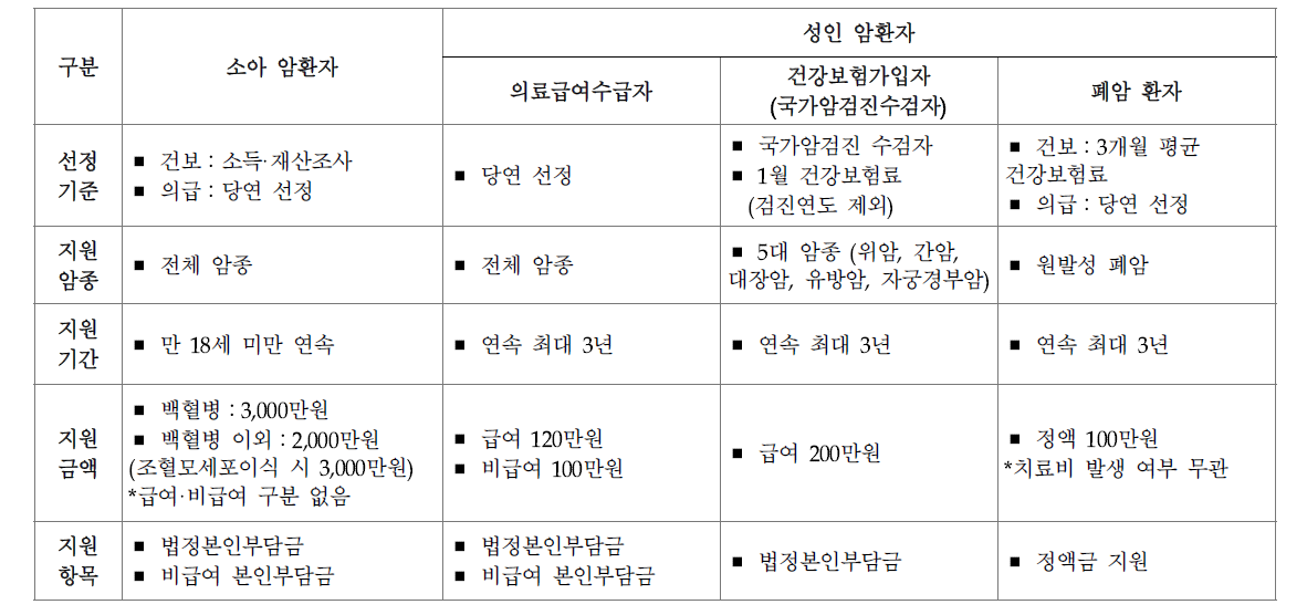 2014년 암환자의료비지원사업 사업 내용