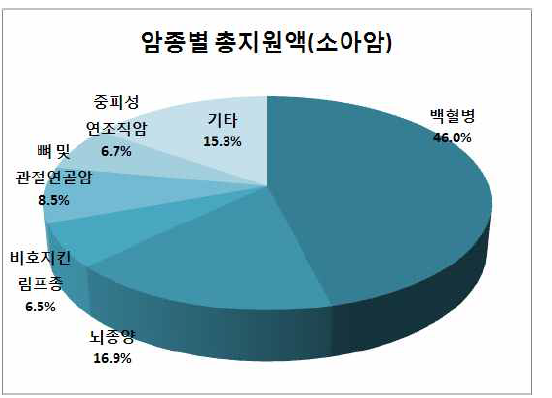 2010년 소아암 암종별 총 지원금액 현황