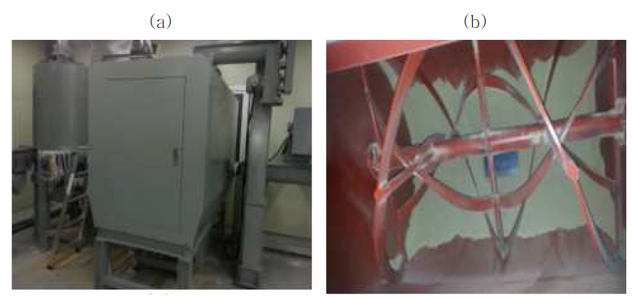 시제품 사진. (a) 전면; (b) 교반장치.