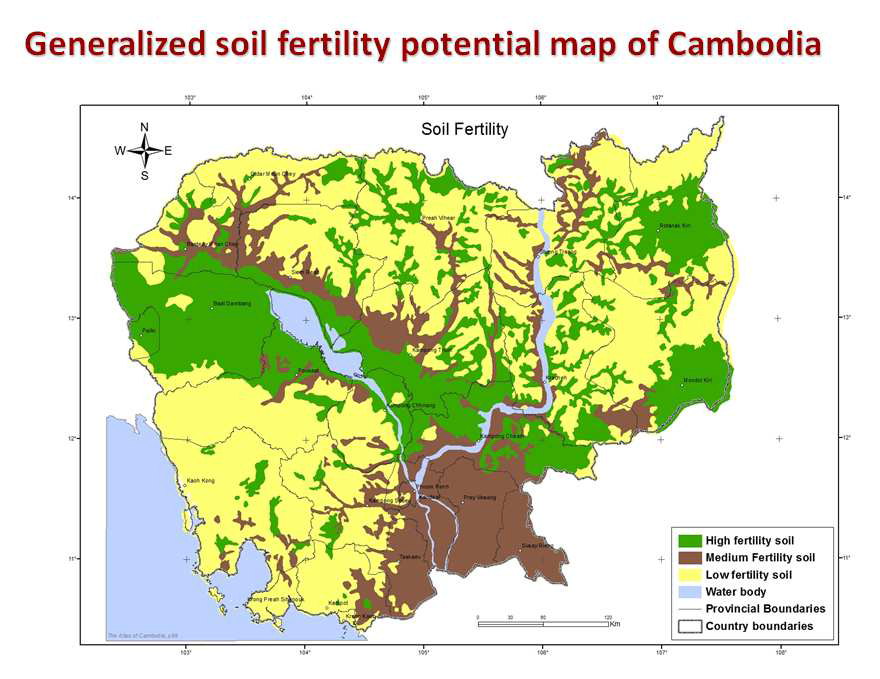 캄보디아의 토양 비옥도 분포.