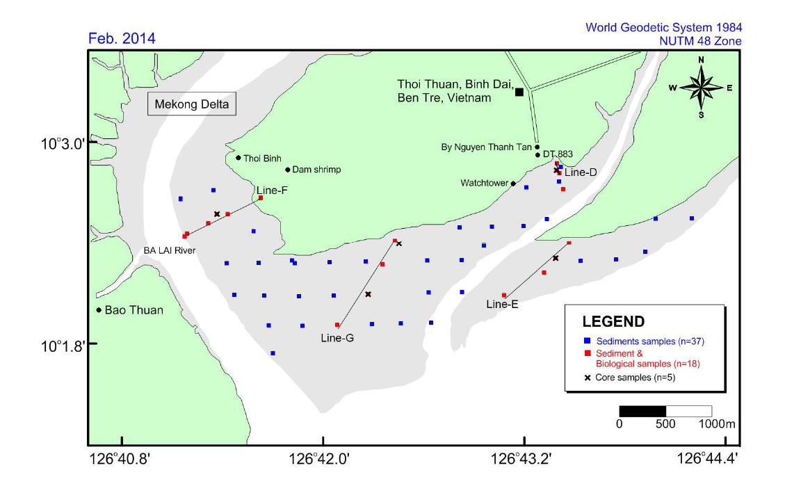 베트남 Ben-tre 지역 갯벌 조사 정점도
