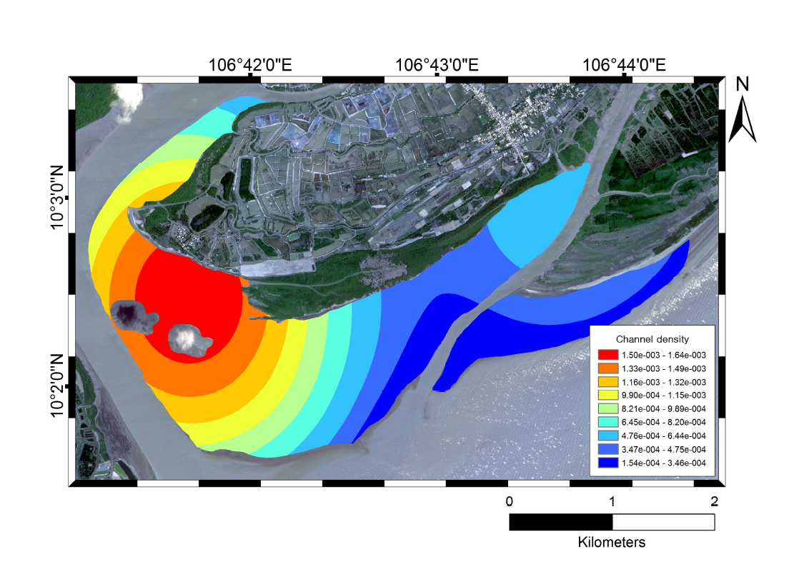 Ben-tre 지역의 갯벌의 조류로 밀도도
