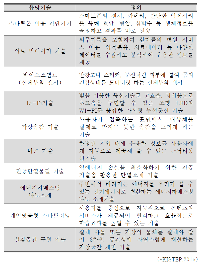 한국 10대 미래유망기술 선정결과