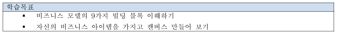 비즈니스 모델 학습목표