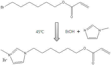 Reaction scheme for synthesis of 6-(acryloyloxy)hexyl) -imidazolium bromide