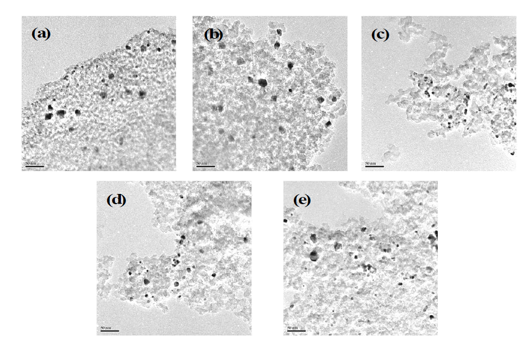 인산으로 활성화된 활성 카본에어로젤에 담지된 팔라듐 촉매의 TEM 이미지