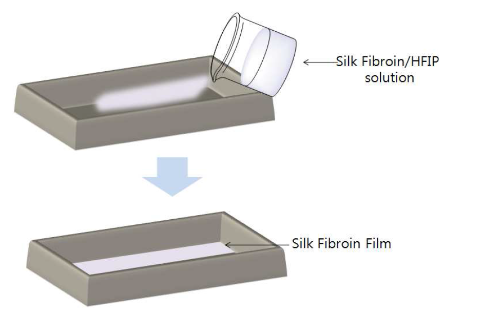 Schematic illustration of the experimental procedure to fabricate a silk fibroin film using Teflon mold.