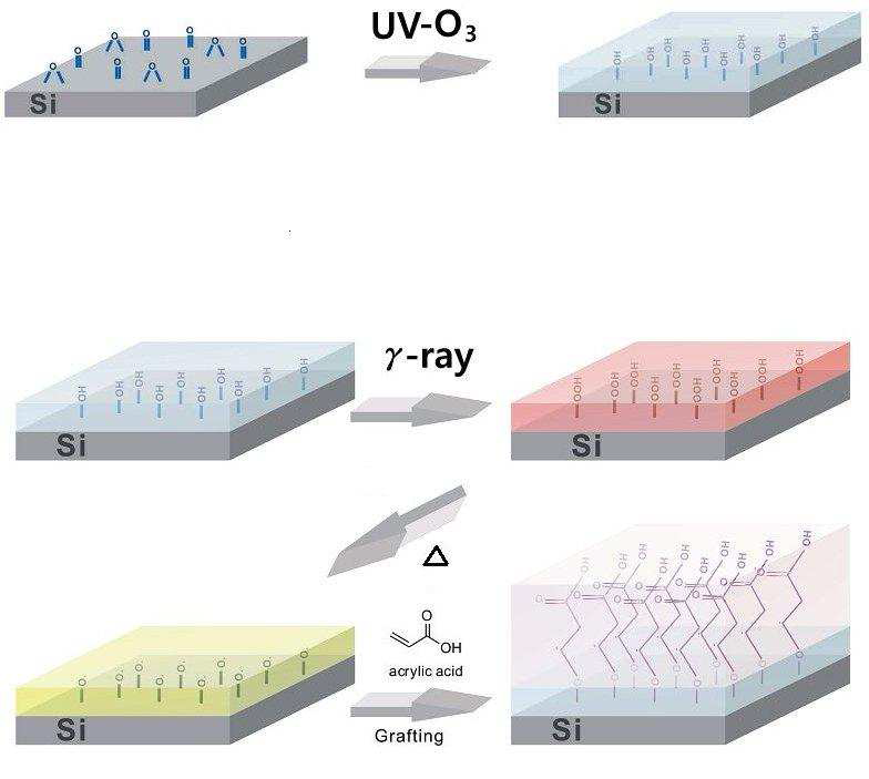 감마선을 이용한 대면적 기판으로부터의 고분자 합성 모식도