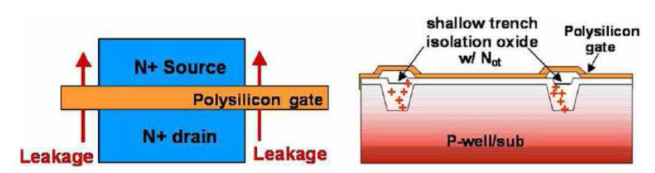 Passivation oxide에서 Charge trap에 의한 leakage current 형성 개념도