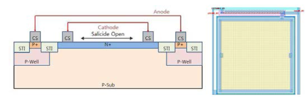 N+ & P-sub 구조를 갖는 GAPD의 단면 GAPD의 Layout