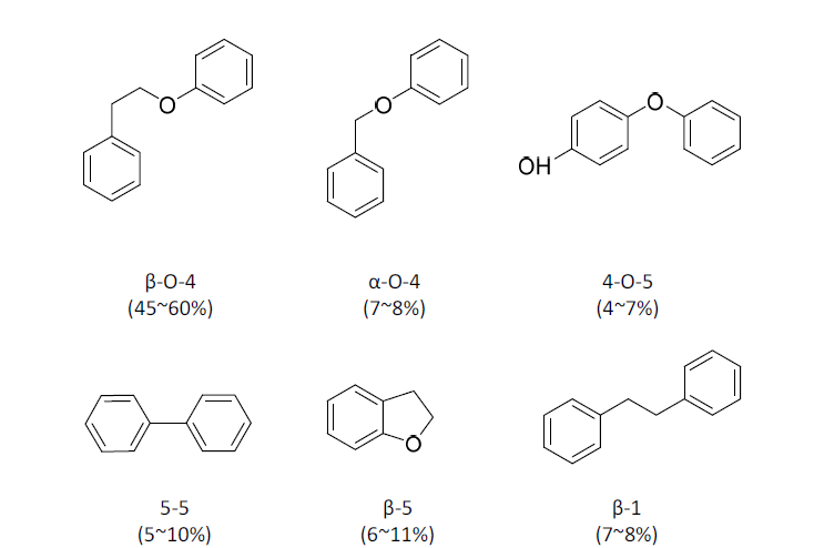 리그닌 내부 결합을 대표하는 모델화합물의 종류