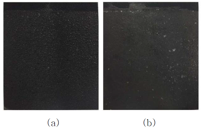 Photographs of large size Pt-loaded carbon black electrodes (5cm×5cm) prepared on different GDLs by electrophoresis deposition method; (a) self-prepared GDL, (b) commercial GDL.
