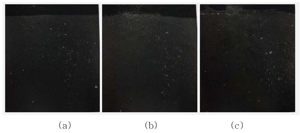 Photographs of large size Pt-loaded carbon black electrodes (5cm×5cm) prepared for different deposition times by electrophoresis deposition method; (a) 5 min, (b) 10 min, (c ) 20 min.