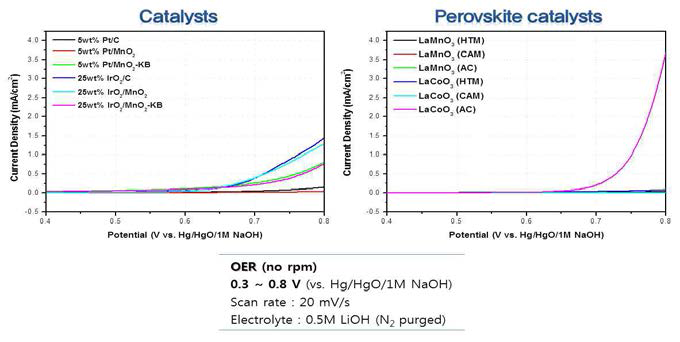 Perovskite 촉매와 귀금속 촉매의 OER 특성 비교